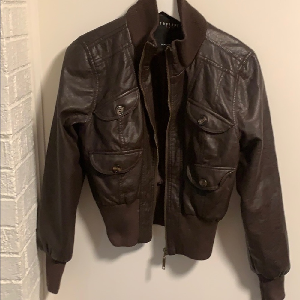 Stunning brown faux leather  bomber jacket